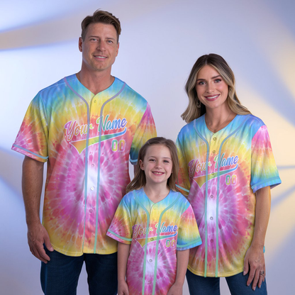 Customized Pink - Yellow Tie dye Jersey Pinstripe Groovy Jersey