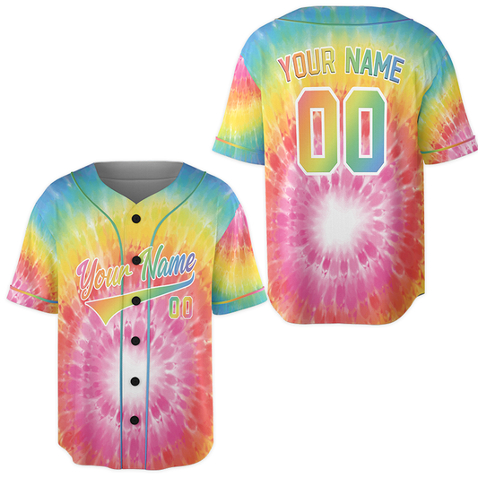 Customized Pink - Yellow Tie dye Jersey Pinstripe Groovy Jersey