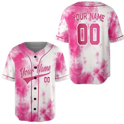 Customized Pink - White Tie dye Jersey Pinstripe Groovy Jersey