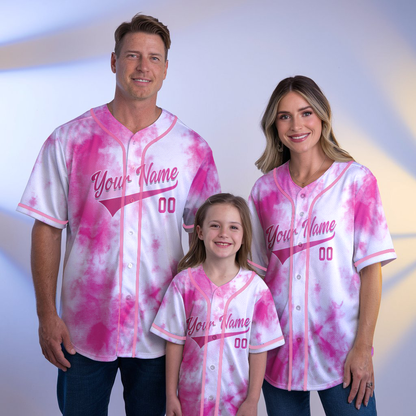 Customized Pink - White Tie dye Jersey Pinstripe Groovy Jersey