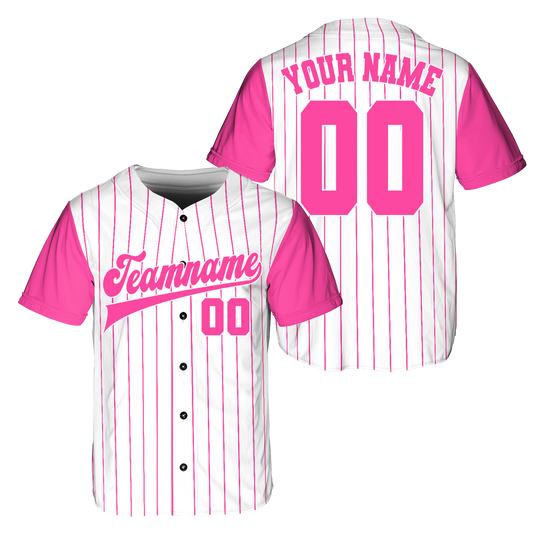 Custom White - Pink Block, Stripe Fashion Baseball Jerseys