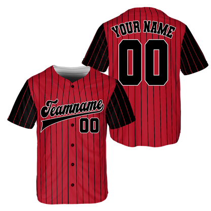 Custom Red - Black Block, Stripe Fashion Baseball Jerseys