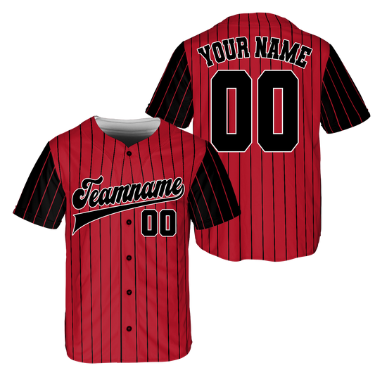 Custom Red - Black Block, Stripe Fashion Baseball Jerseys