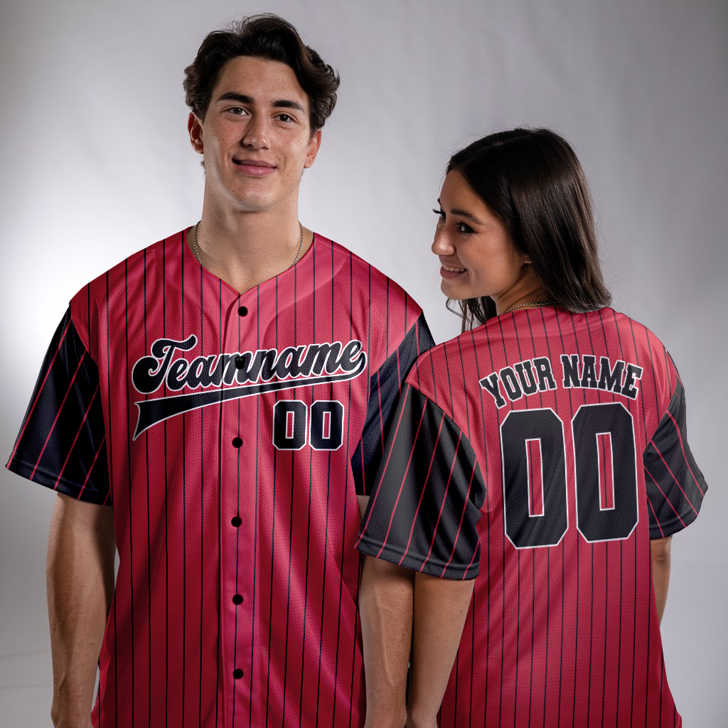 Custom Red - Black Block, Stripe Fashion Baseball Jerseys