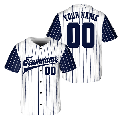 Custom White - Navy Stripe Fashion Baseball Jerseys