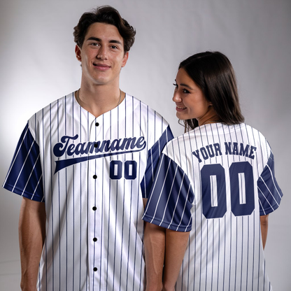 Custom White - Navy Stripe Fashion Baseball Jerseys