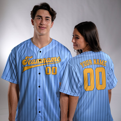 Custom Blue - Yellow Stripe Fashion Baseball Jerseys