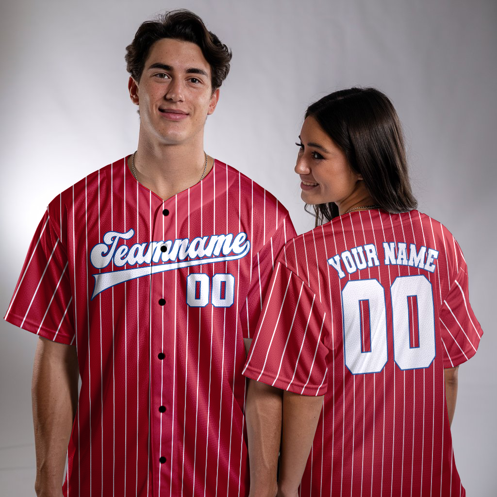 Custom Red- White Stripe Fashion Baseball Jerseys