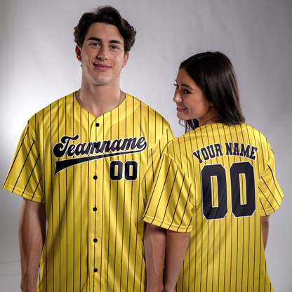 Custom Yellow - Black Stripe Fashion Baseball Jerseys