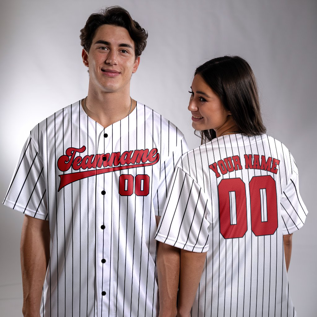 Custom White - Red Stripe Fashion Baseball Jerseys