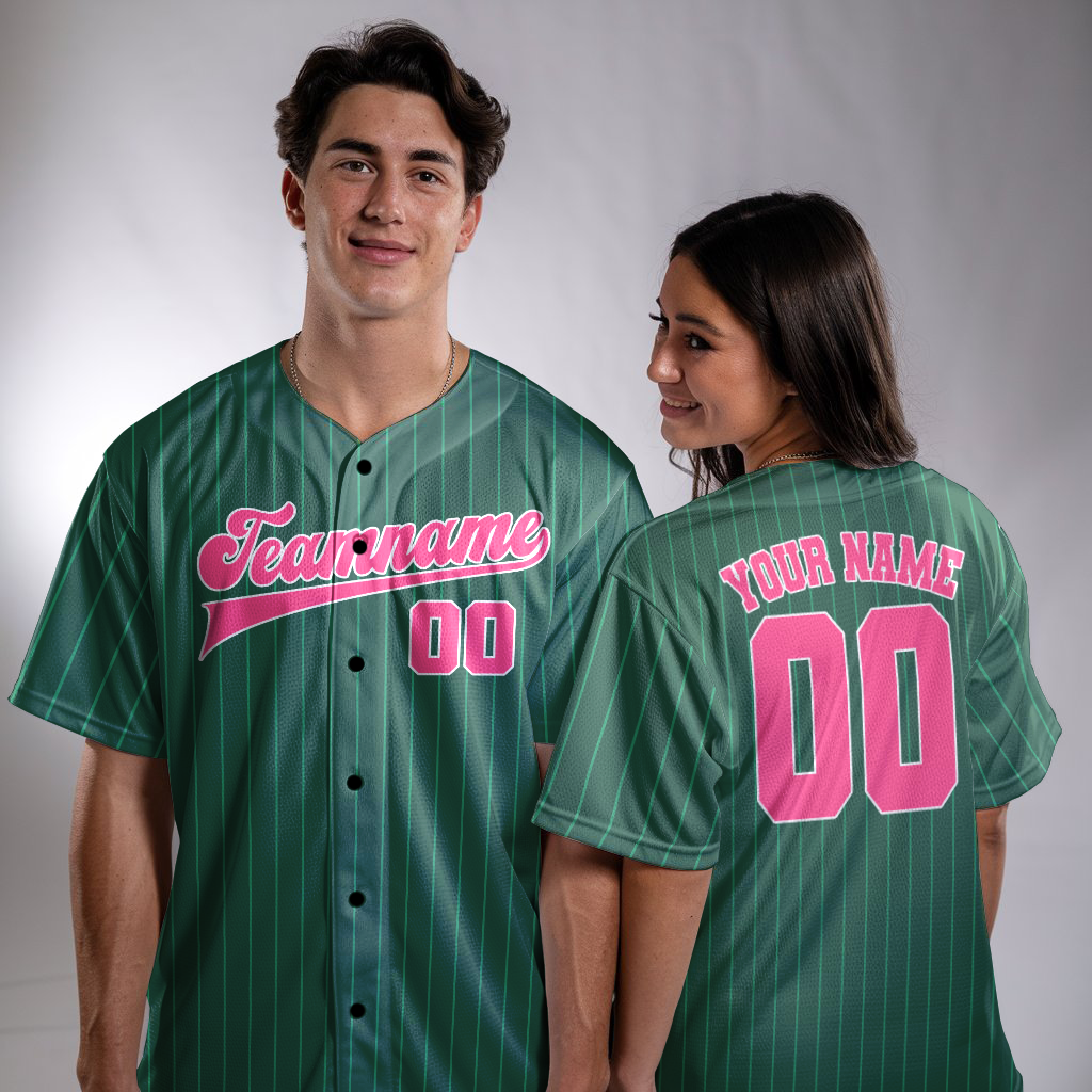 Custom Green - Pink Stripe Fashion Baseball Jerseys