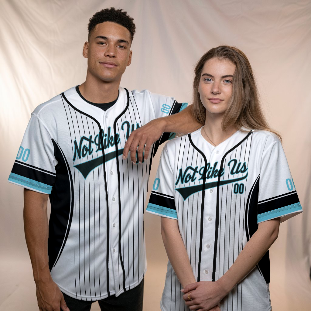 Customized Not Like Us Neon Blue Jersey Pinstripe Blue Jersey Uniform For Baseball Fans Not Like Us