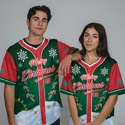 Customized Green Merry Christmas Baseball Jerseys