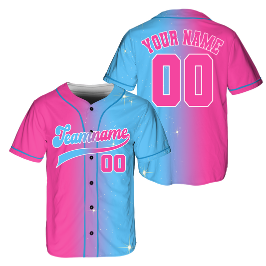 Custom Pink - Blue Gradient Baseball Jerseys