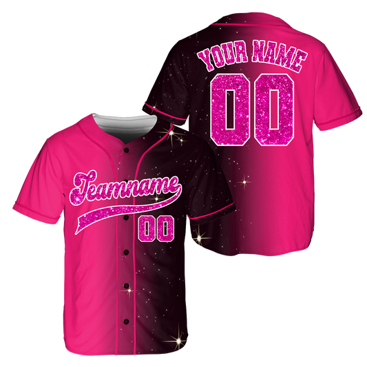 Custom Pink - Black Glitter Gradient Baseball Jerseys