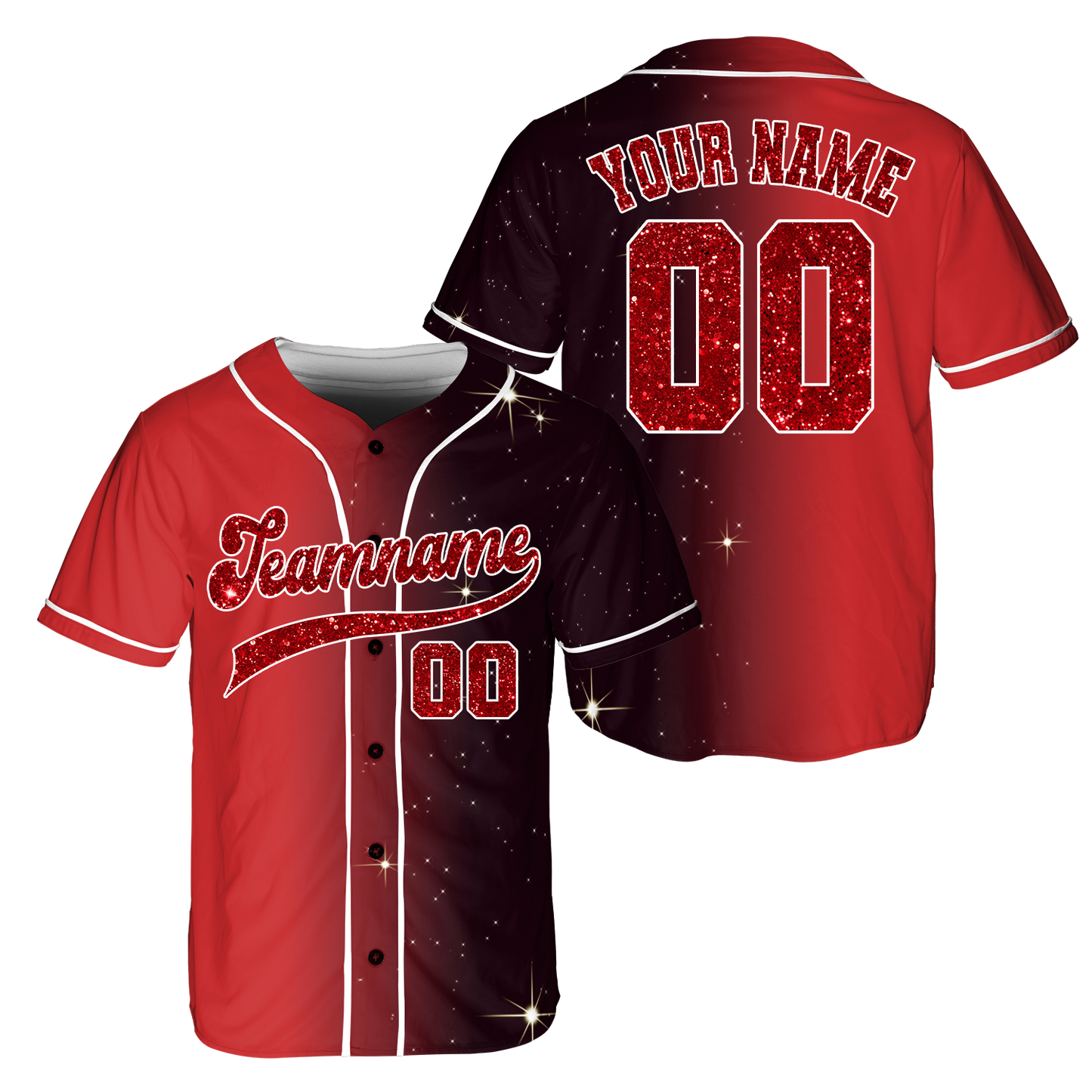 Custom Red- Black Glitter Gradient Baseball Jerseys