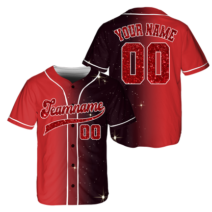 Custom Red- Black Glitter Gradient Baseball Jerseys