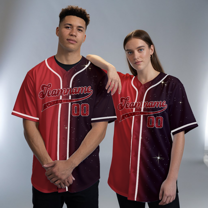 Custom Red- Black Glitter Gradient Baseball Jerseys