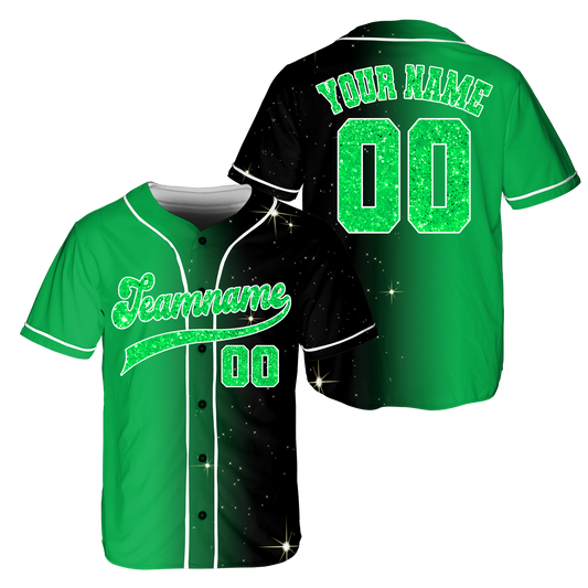 Custom Green - Black Glitter Gradient Baseball Jerseys