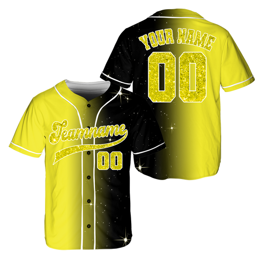 Custom Yellow - Black Glitter Gradient Baseball Jerseys