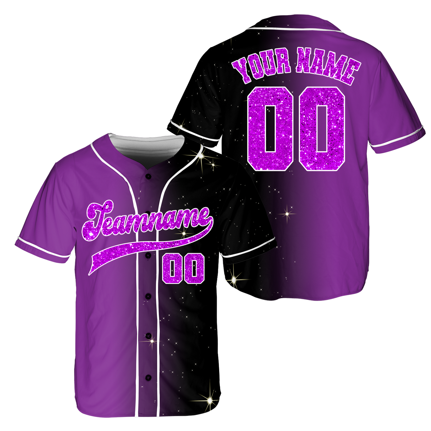 Custom Purple - Black Glitter Gradient Baseball Jerseys