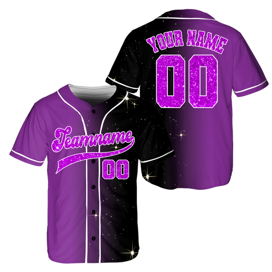 Custom Purple - Black Glitter Gradient Baseball Jerseys