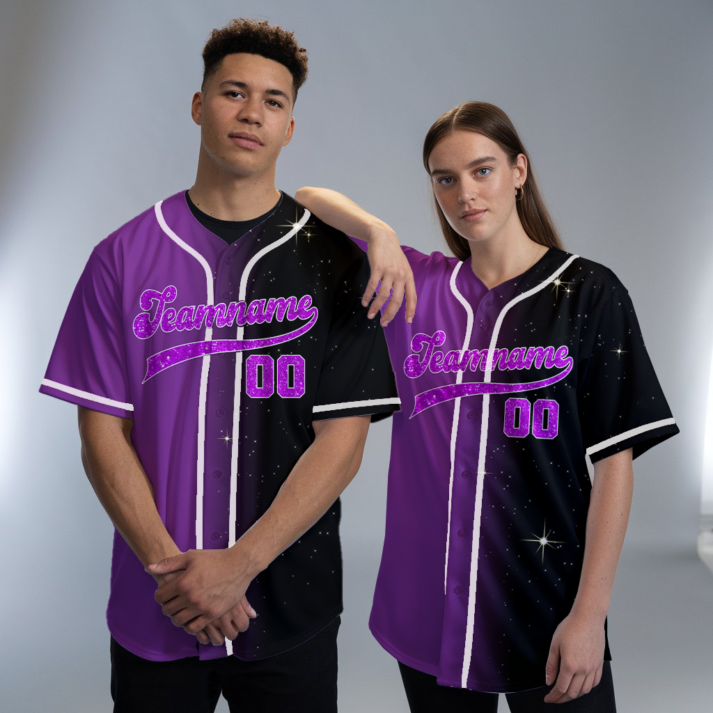 Custom Purple - Black Glitter Gradient Baseball Jerseys