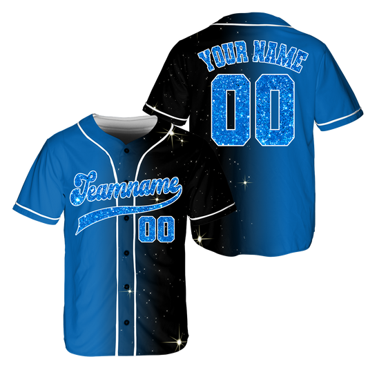 Custom Blue -Black Glitter Gradient Baseball Jerseys