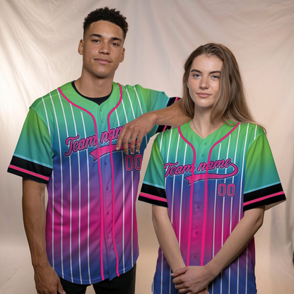 Custom Neon Pink - Green Galaxy Baseball Jersey Uniforms