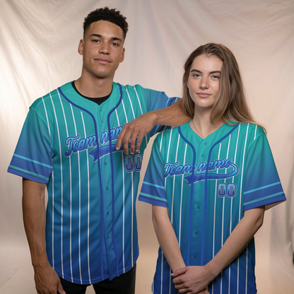 Custom Neon Blue Striped Galaxy Baseball Jersey Uniforms