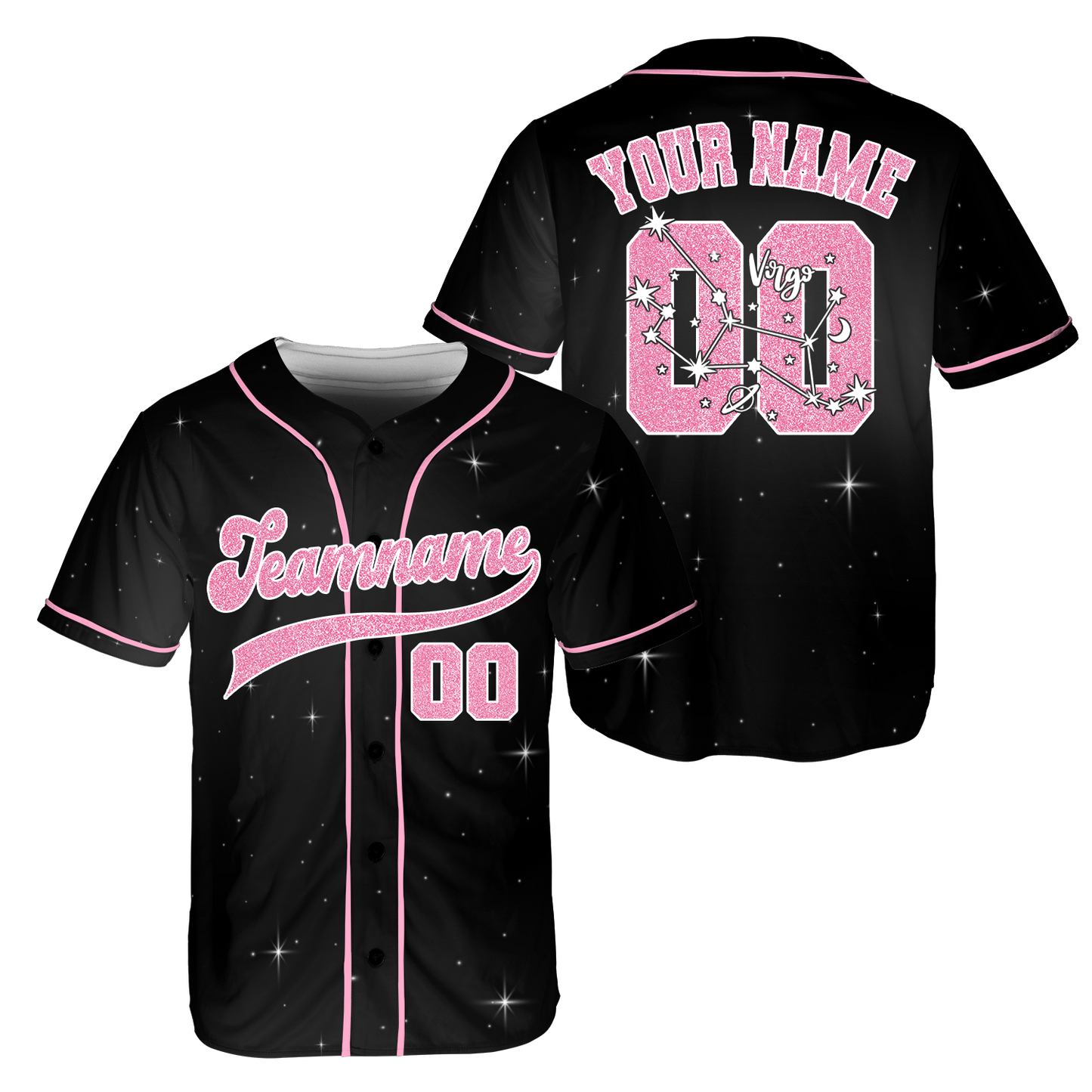 Custom Star Zodiac constellation, Pink baseball jersey