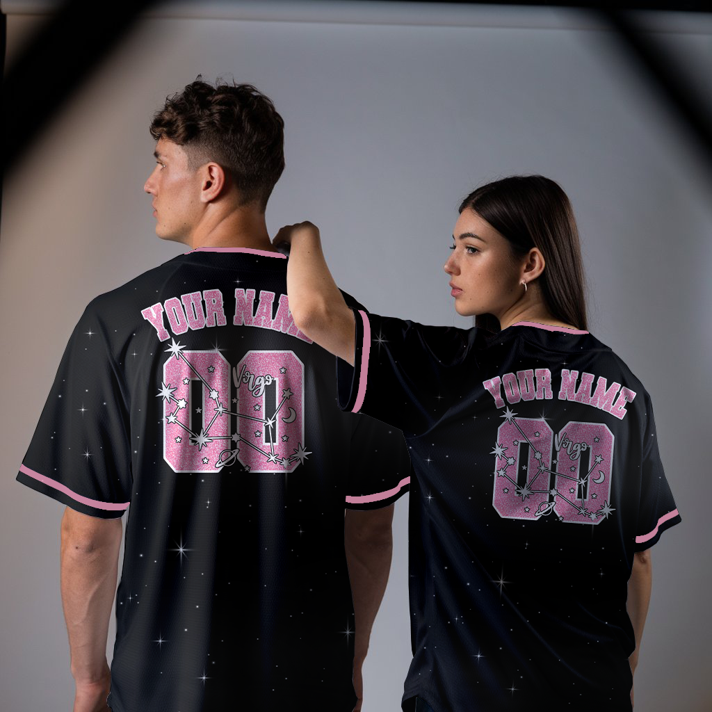 Custom Star Zodiac constellation, Pink baseball jersey