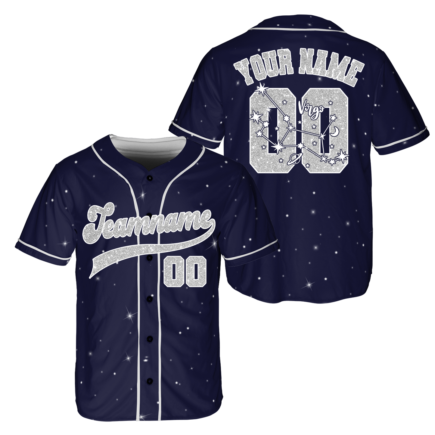 Custom Star Zodiac constellation, Blue baseball jersey