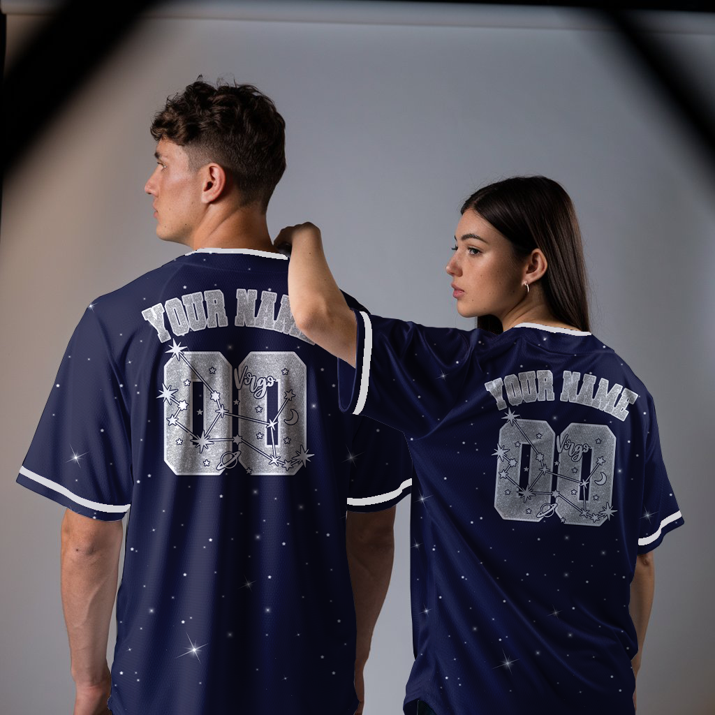 Custom Star Zodiac constellation, Blue baseball jersey