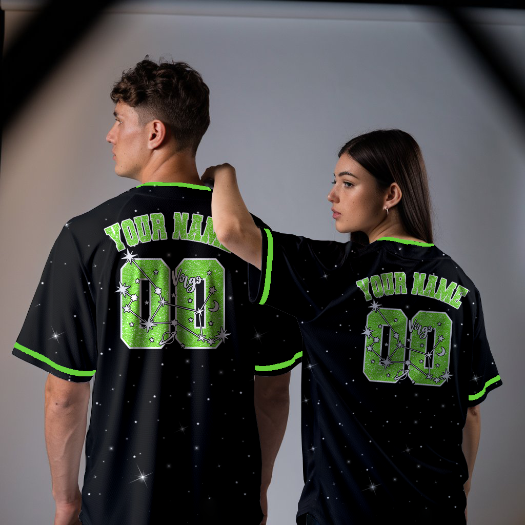 Custom Star Zodiac constellation, Green baseball jersey