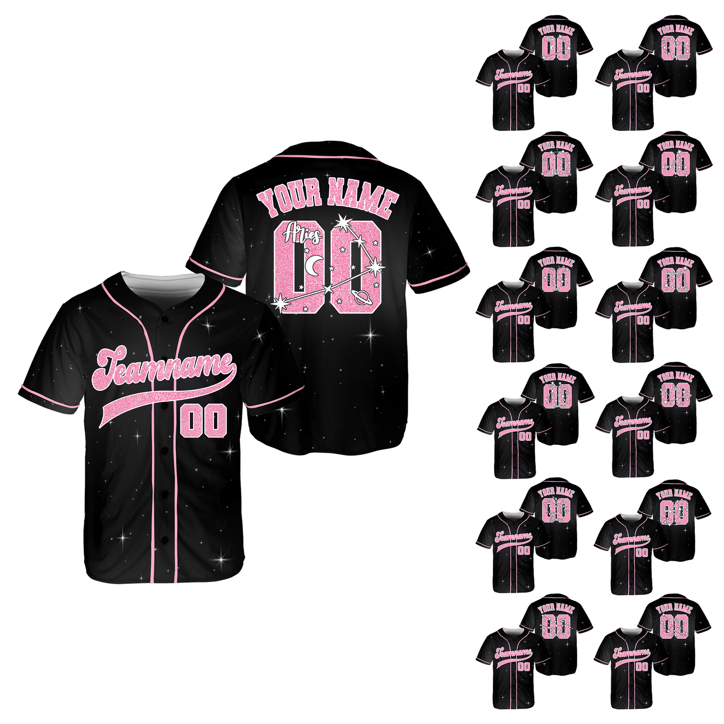 Custom Star Zodiac constellation, Pink baseball jersey