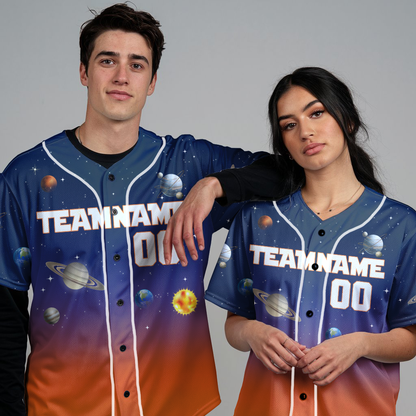 Custom Orange  Planet Universe Baseball Jerseys