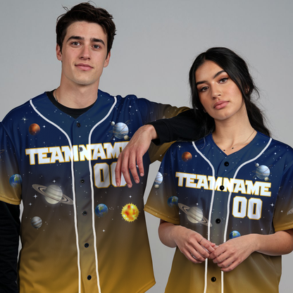 Custom Yellow Planet Universe Baseball Jerseys