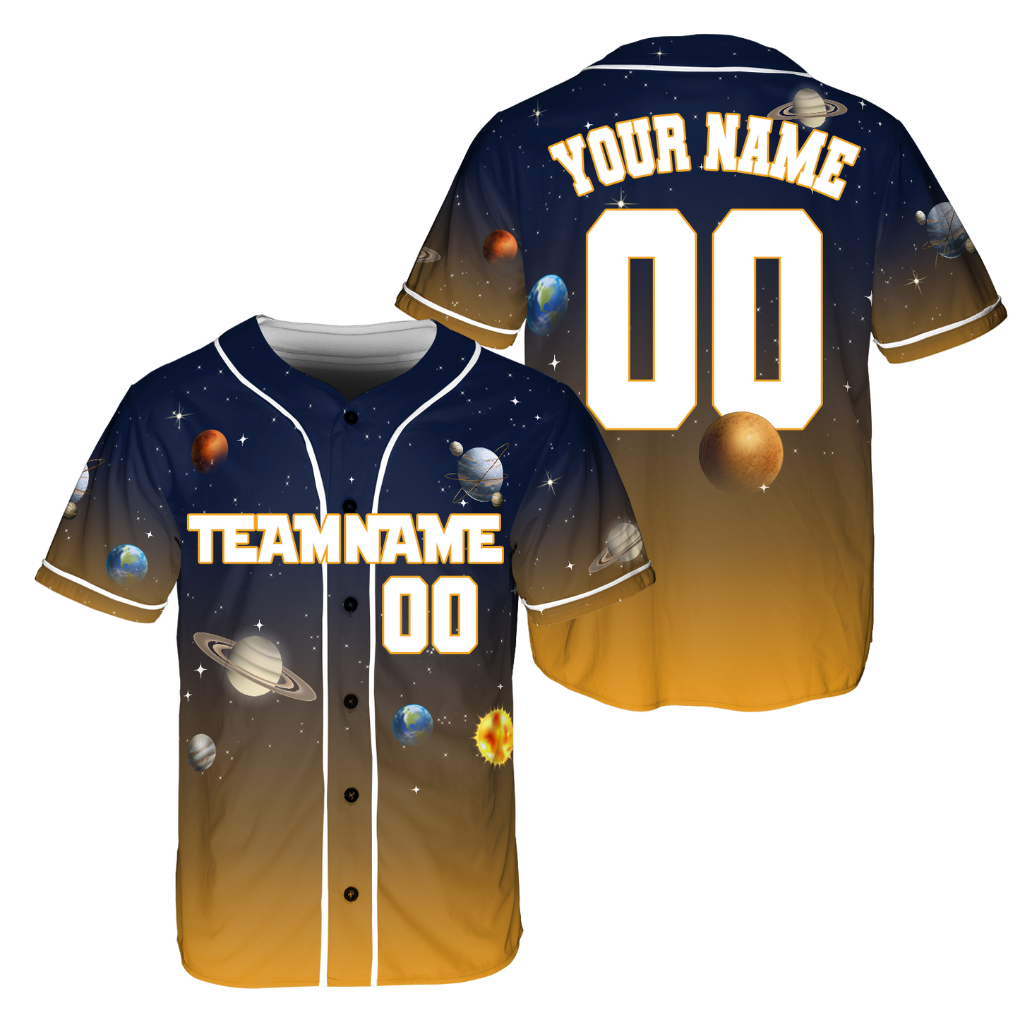 Custom Yellow Planet Universe Baseball Jerseys