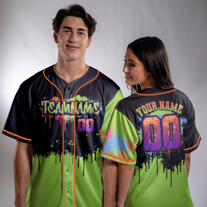 Custom Black - Green Gtaffiti Baseball Jerseys