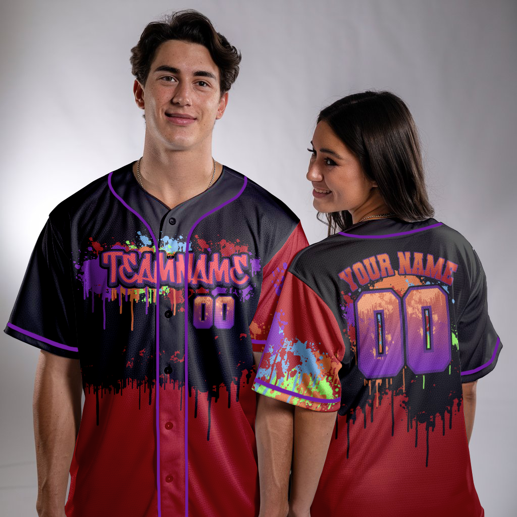 Custom Black - Red Gtaffiti Baseball Jersey