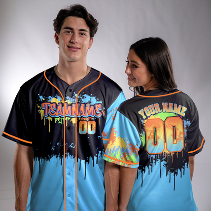 Custom Black - Blue Gtaffiti Baseball Jerseys