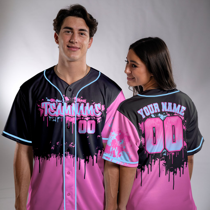 Custom Black - Pink Gtaffiti Baseball Jerseys