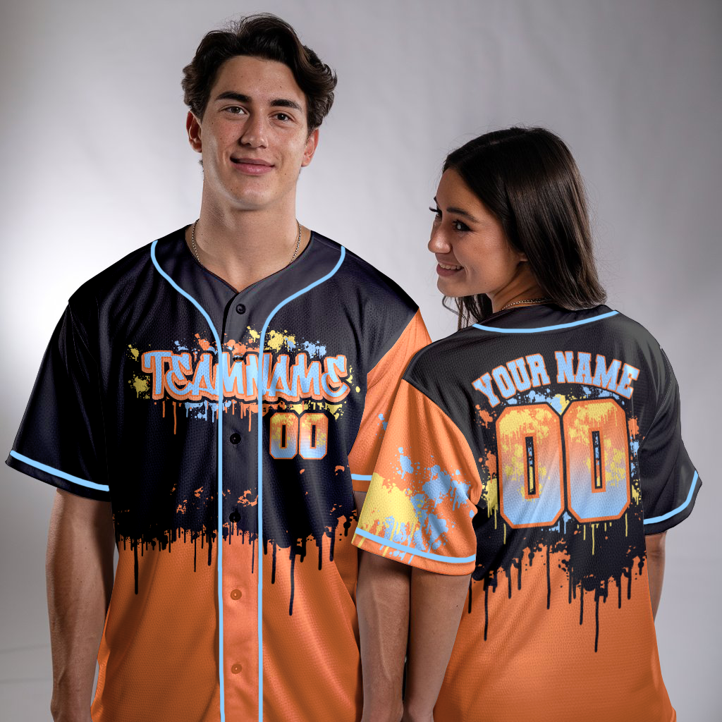 Custom Black - Orange Gtaffiti Baseball Jerseys