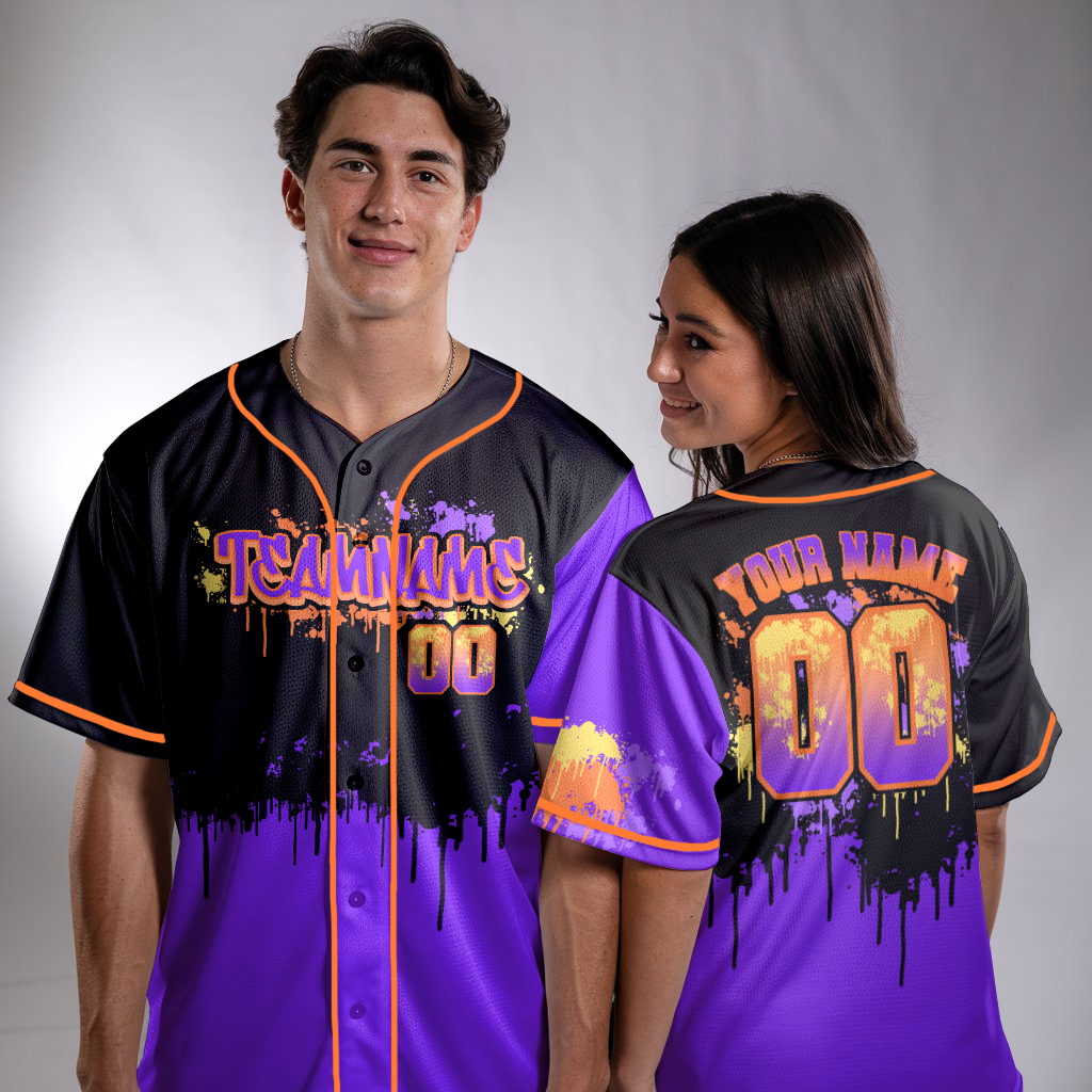 Custom Black - Purple Gtaffiti Baseball Jerseys