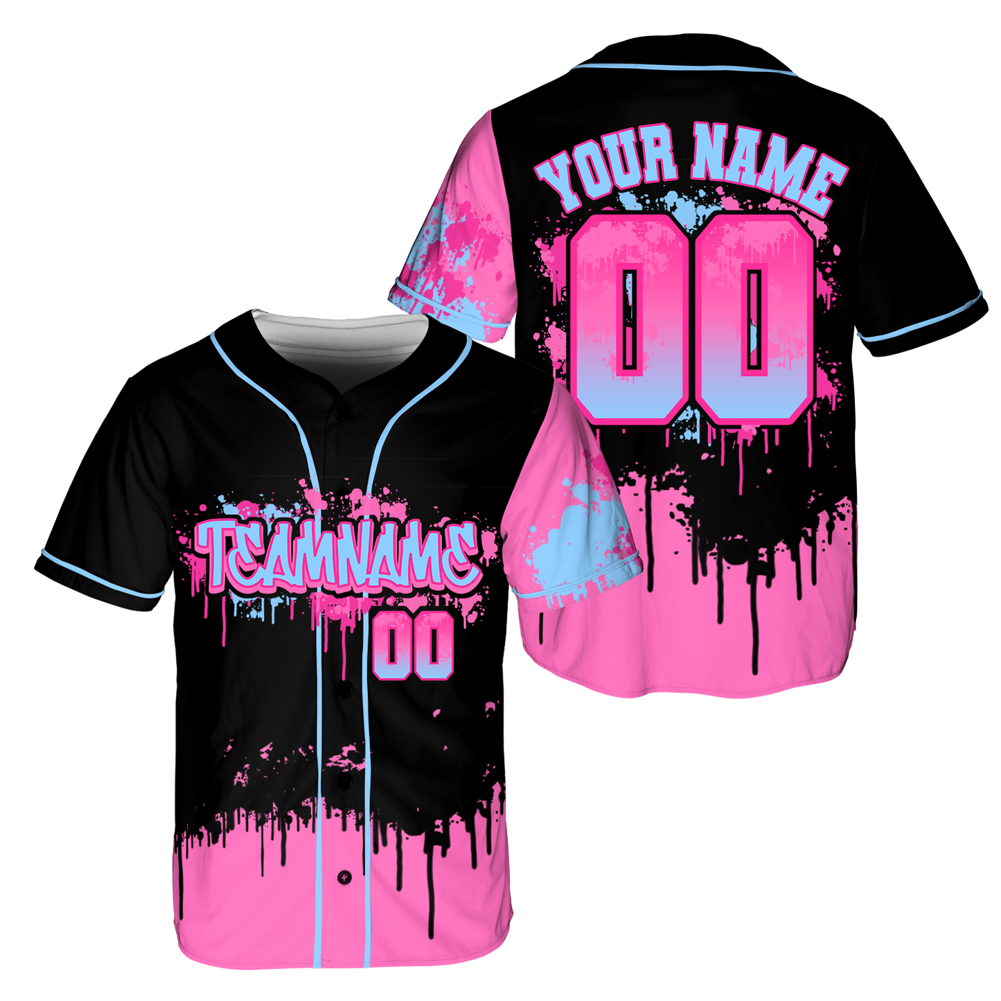 Custom Black - Pink Gtaffiti Baseball Jerseys