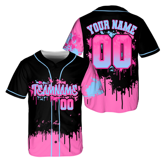 Custom Black - Pink Gtaffiti Baseball Jerseys