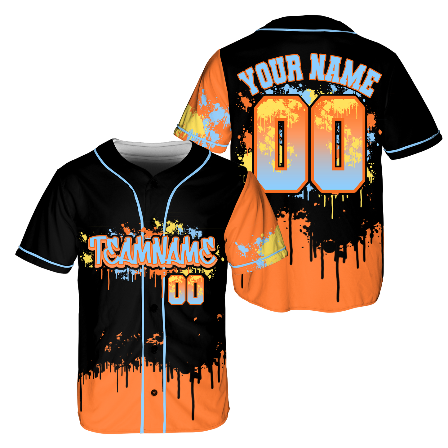 Custom Black - Orange Gtaffiti Baseball Jerseys