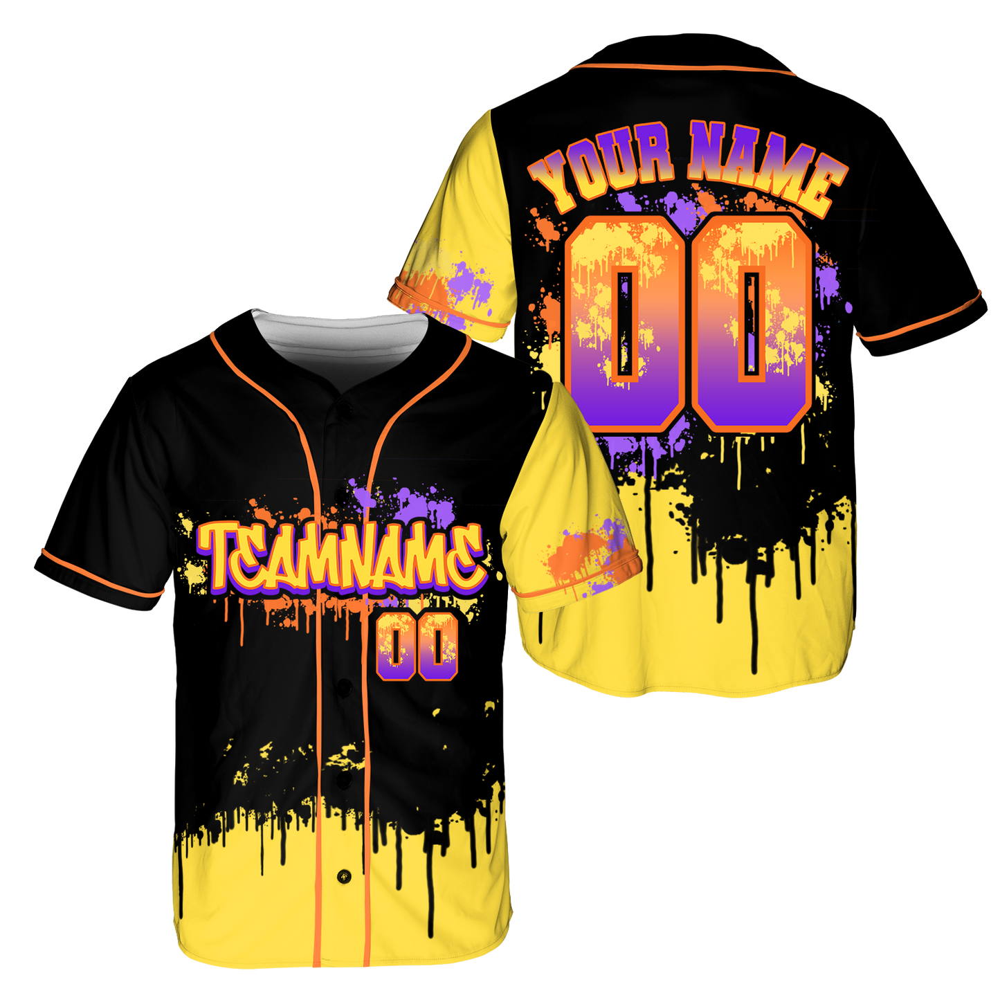 Custom Black - Yellow Gtaffiti Baseball Jerseys