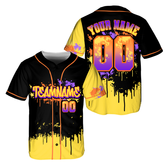 Custom Black - Yellow Gtaffiti Baseball Jerseys